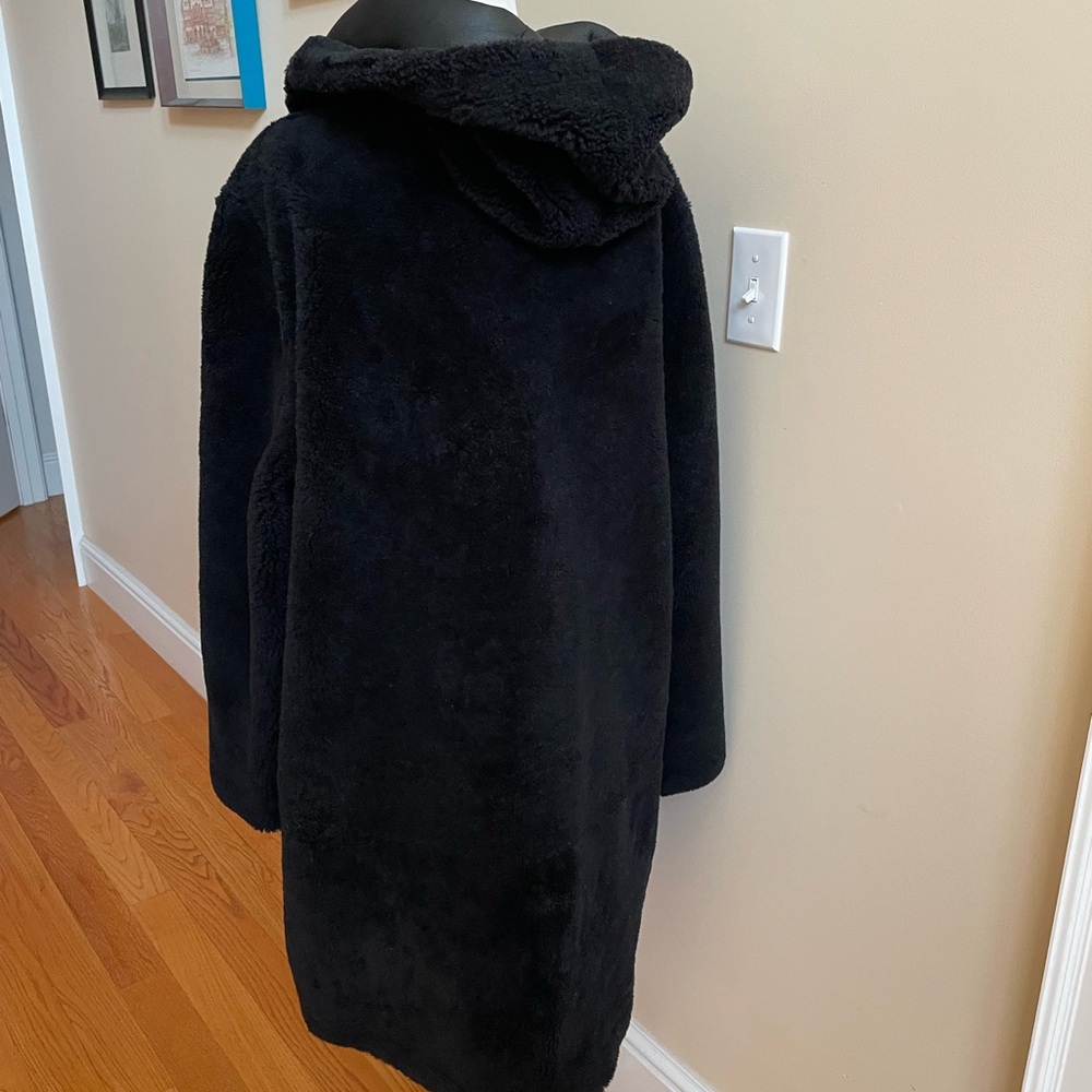 Black Reversible Hooded Leather/Shearling Coat from Maje - Picture 5 of 13